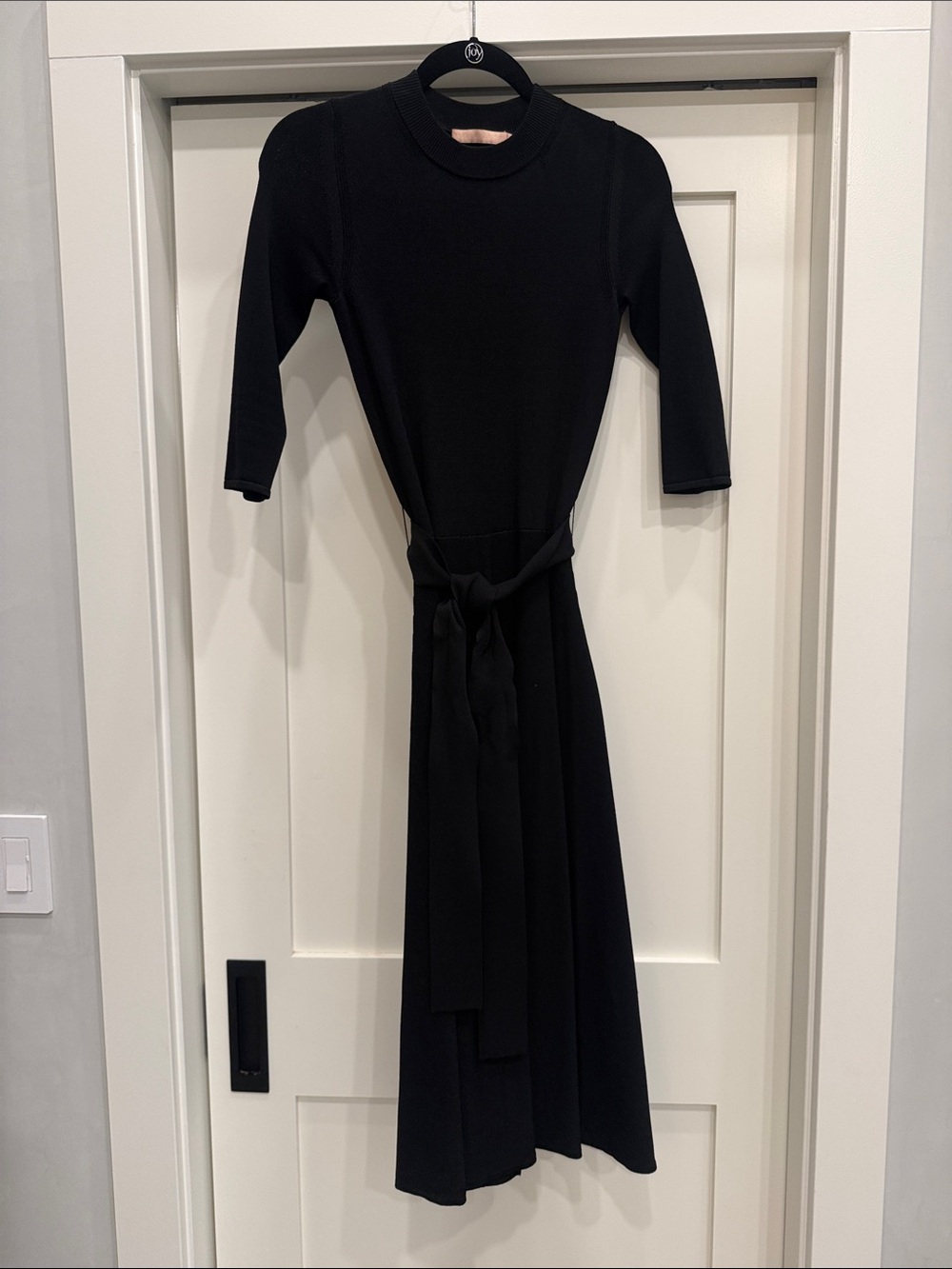 Brock Collection Connie Black Midi Knit Dress with Tie Waist